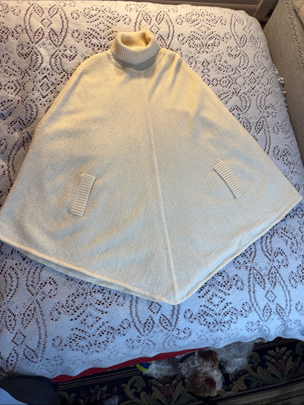 Willi Smith Cream Turtleneck Wool Poncho Sweater